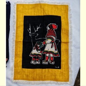 *reserved* 2 Norwegian artist Liv Hassel folk art textile linen placemats